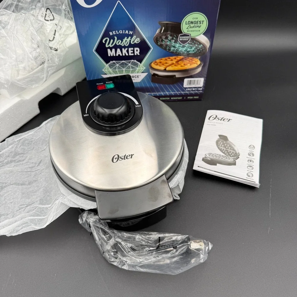 Oster Belgian Waffle Maker DiamondForce Nonstick Coating Easy Clean Open Box
